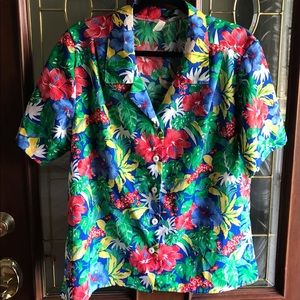 Vintage 80s Hawaiian Resort Style Button Down Collared Blouse Size 14 / Large
